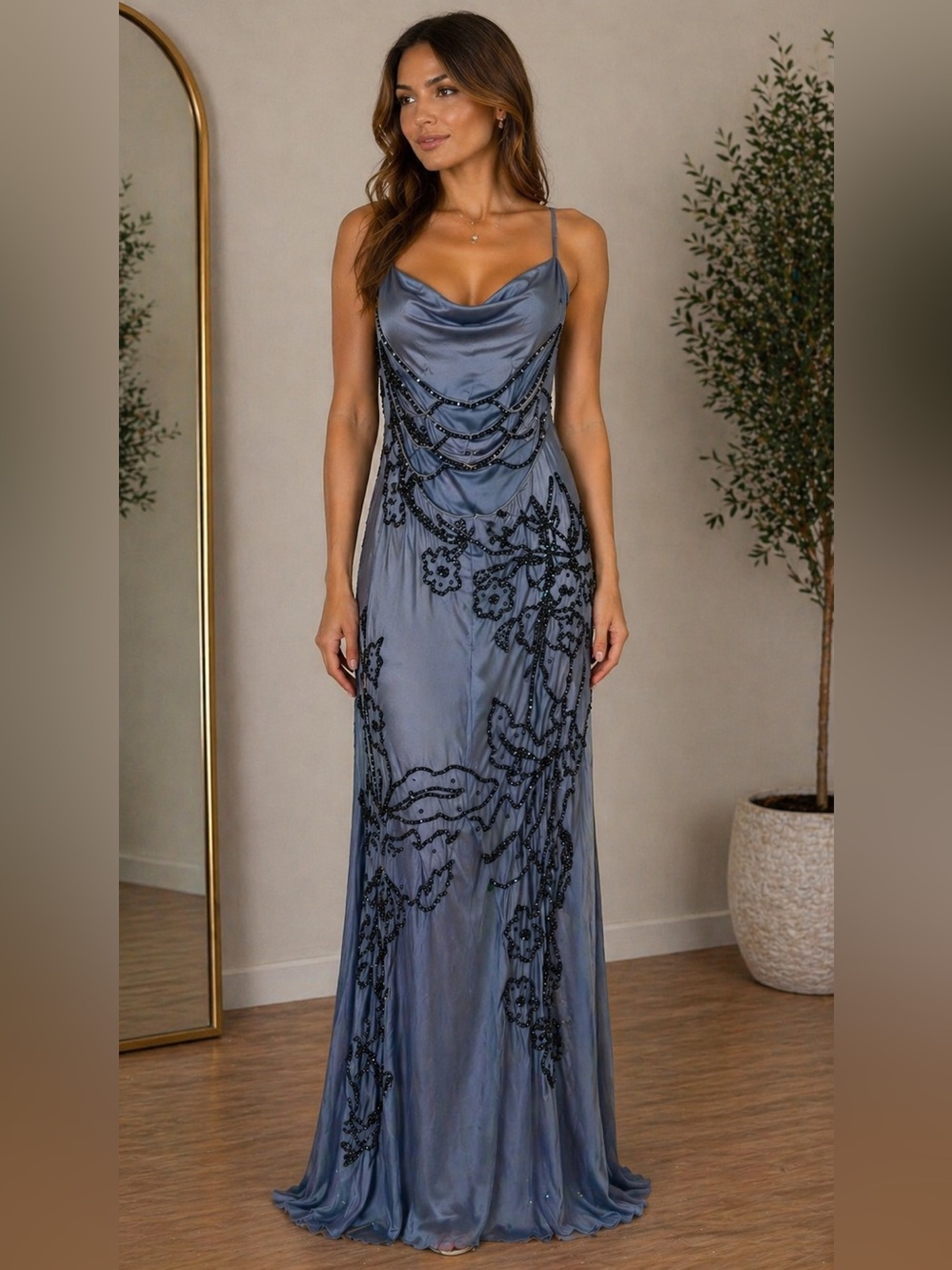 VTG Je Matadi Sean Mena Silk Beaded Ombre Evening Gown L